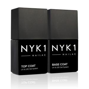 imageNYK1 Nailac Professional Base Coat and Top Coat Clear Gel Nail Polish  Salon Quality Soak Off LED and UV Nail Gel  Shellac Compatible Pack of 2 10ml