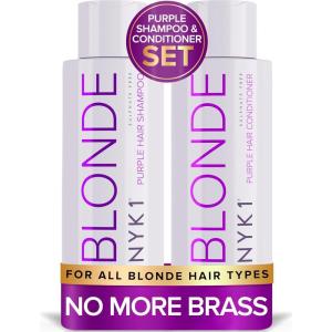 imageNO MORE BRASS Purple Shampoo And Conditioner Set 2 x 169 Fl Oz SULFATE FREE Purple Shampoo For Blondes And Conditioner Set To Eliminate Yellow Brassy Tones