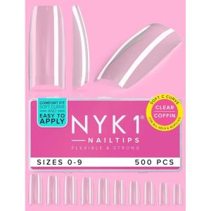 imageNYK1 Clear Nail Tips Coffin 500 PCS  10 Sizes Easy Blend No C Curve Nail Tips For Strong Flexible Gel Nail Tips Acrylic Nails  Coffin Nails Tips For All Gels And Nail Extensions