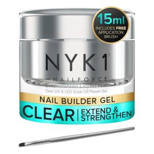 imageNYK1 Nail Force Power Builder Nail Gel with Nailac Base Coat and Top Coat Gel Nail Polish  Salon Quality Nail Repair and Clear Soak Off UV GelNYK1 Nail Force with Brush