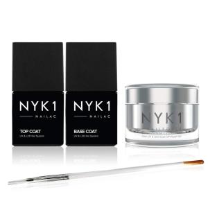 imageNYK1 Nail Force Power Builder Nail Gel with Nailac Base Coat and Top Coat Gel Nail Polish  Salon Quality Nail Repair and Clear Soak Off UV GelNYK1 Nail Force with NYK1 Gel Top and Base Coats
