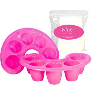 imageNYK1 Soak Off Finger Bowl Dishes For Shellac Gel and Acrylic Nails With 200 Square Lint Free Cotton Wool Pads Nail Wipes Scrub Effect Fill The Trays With Acetone Remover To Remove Gel Nail Polish